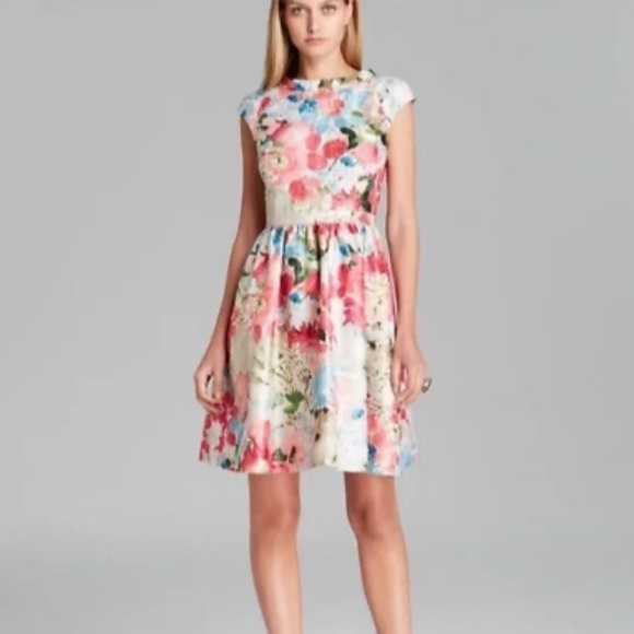 CYNTHIA STEFFE Floral Print Jacquard Peony Cocktail Fit & Flare Dress, Size 4 - Picture 4 of 10